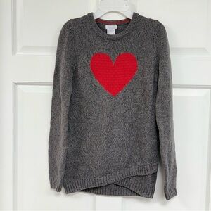 NWOT Tahari Girls L 10/12 Tunic Sweater Gray Red Crochet Heart Love  Sweet